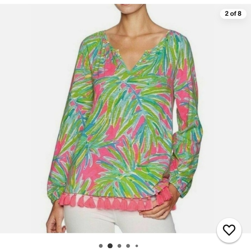 Lilly Pulitzer Women's Linzy Top, Tiki Pink Royal Lime Size Large.